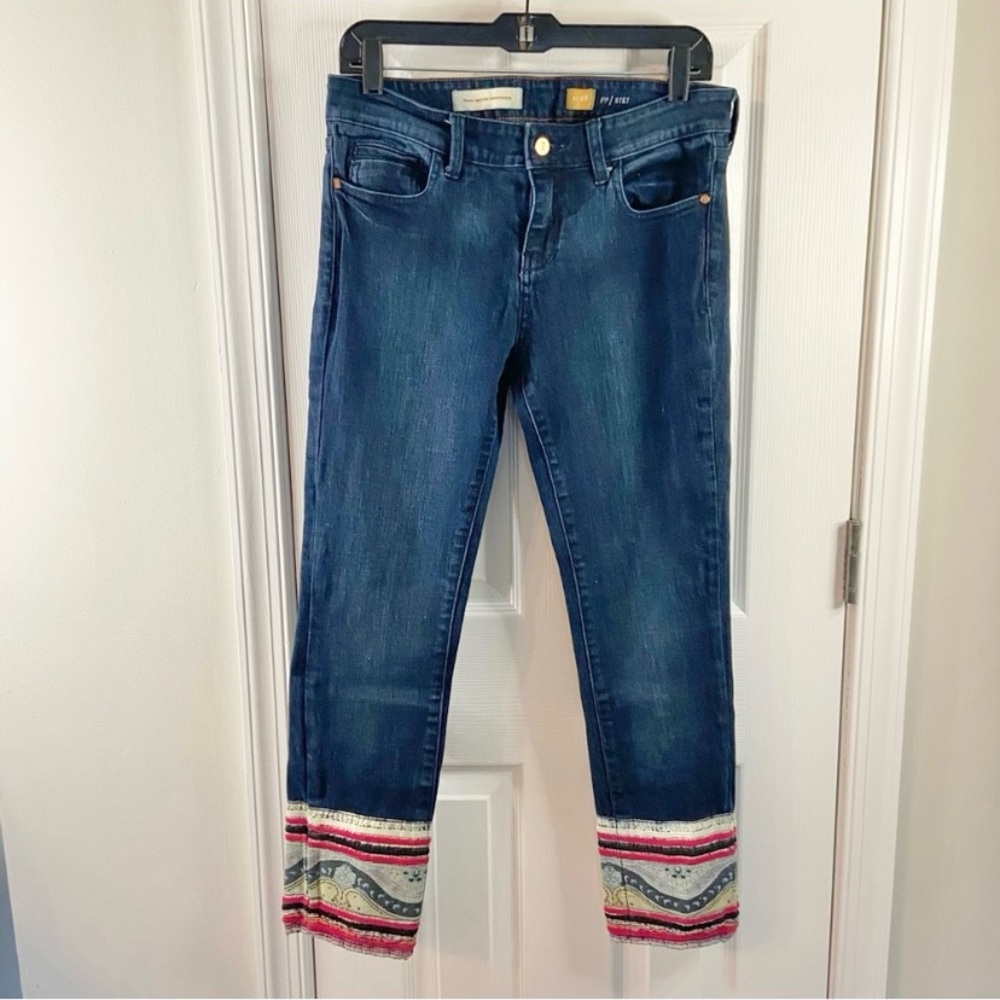 Pilcro and the Letterpress Blue Cropped Jeans with Multicolor Trim